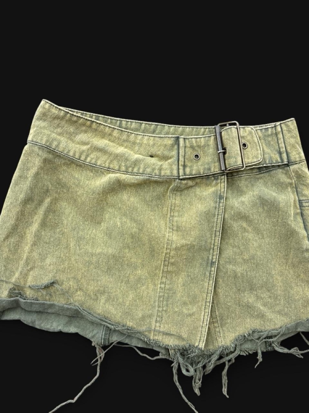 Women's Distressed Olive Green Denim skirt with Belt